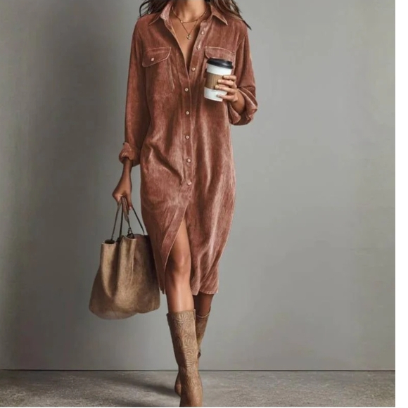 Dresses & Skirts - Brown Corduroy Shirt Dress
